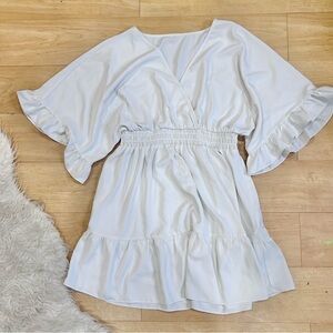 White Ruffle-Sleeve Wrap Dress